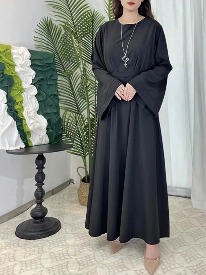 Muslim Abayas Women Kaftans Prayer Dress With Belt Full Sleeve Islamic Clothing Women Jilbabs Dubai Robe Ramadan Dresses.