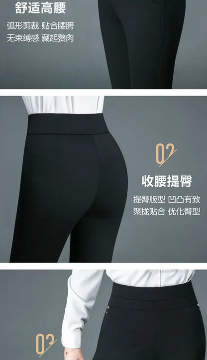 Büro Dame Koreanische Mode Gerade Hosen Weibliche Elastische Band Hohe Taille Feste Große Größe 5XL Frauen Herbst Elegante Hosen 2023