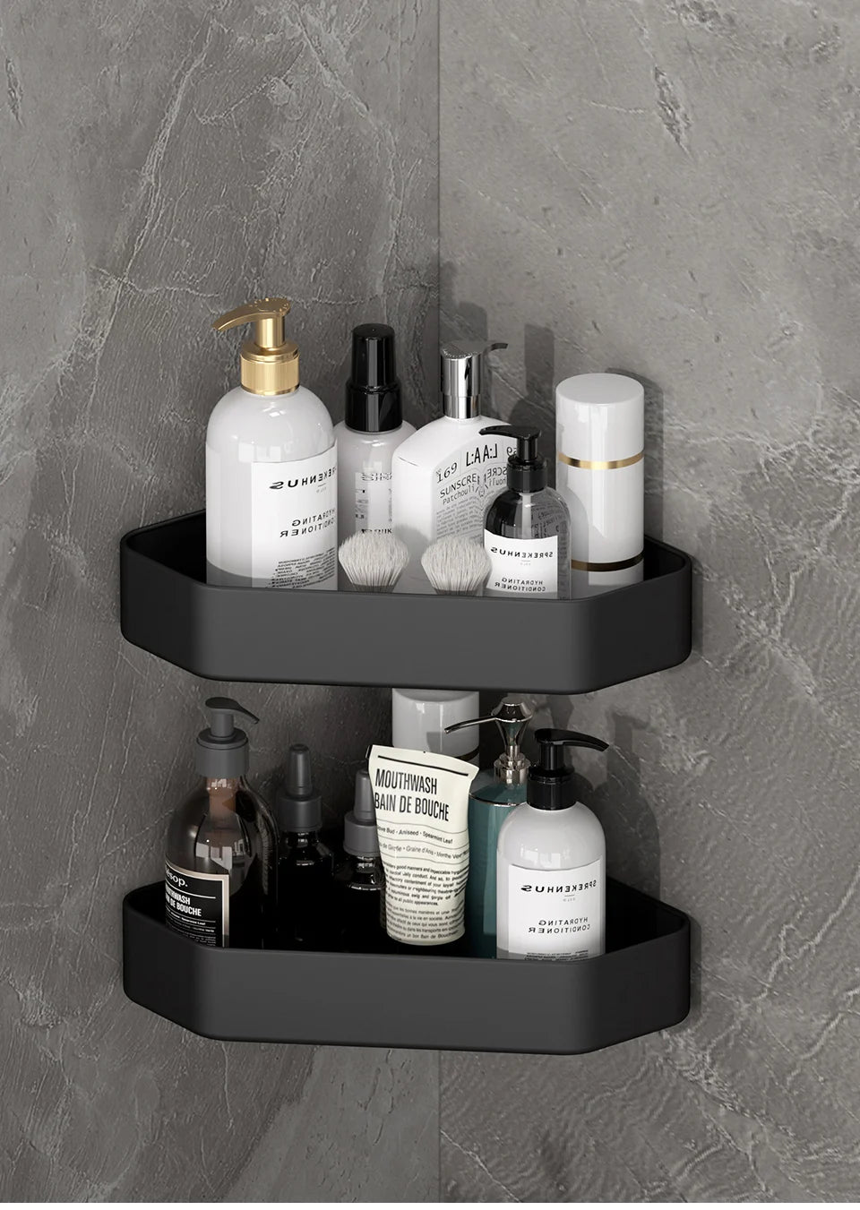 Bad Regal Küche Lagerung Organizer Aluminium Legierung Shampoo Rack Dusche Regal Bad Zubehör Kein Bohrer Regal