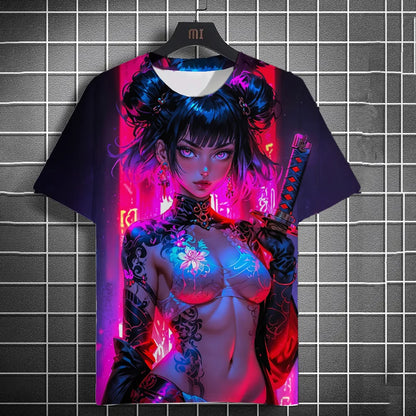 Men's Fashion Street 3D Anime Printed Short Sleeve T-Shirt Men's Modern Urban Streetwear Round Neck Casual Short Sleeve.