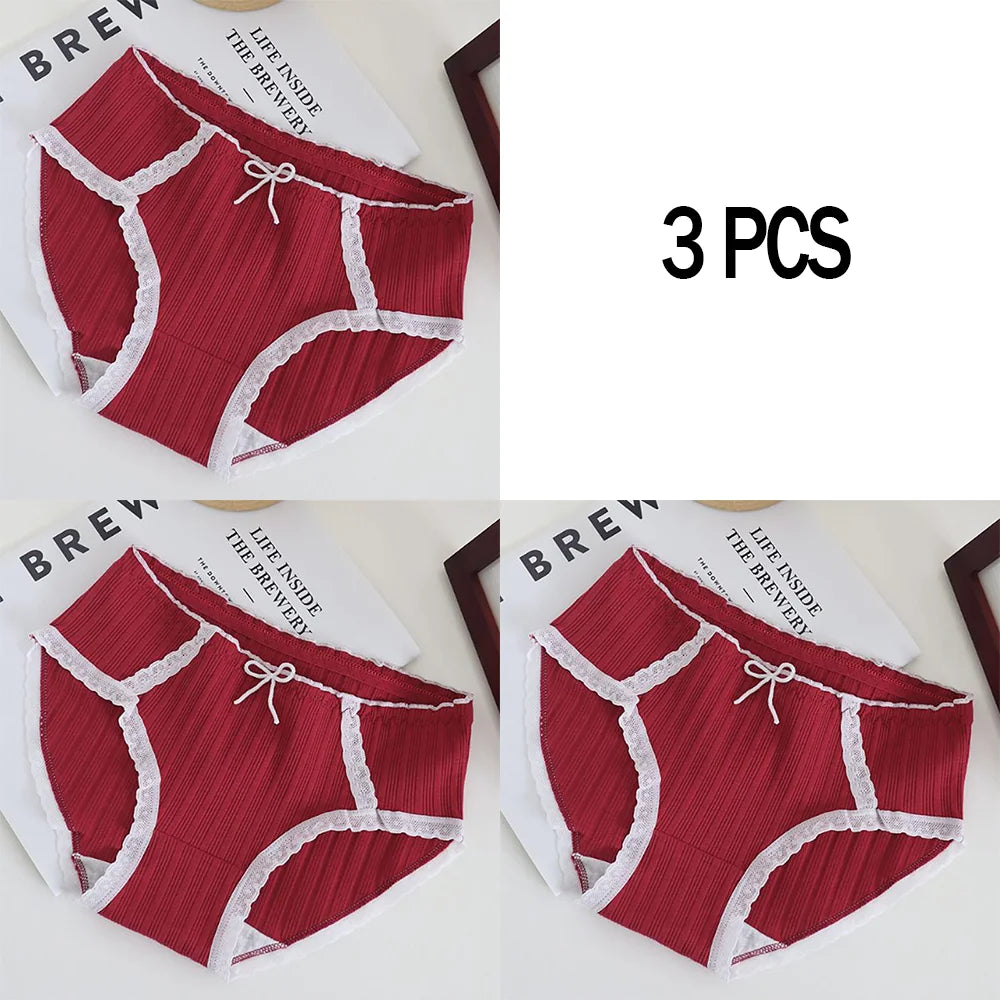 3pcs Cotton Women's Panties Sweet Cute Printed Student Mid-Waist Underwear Fashionable Breathable Girls Daily Briefs.