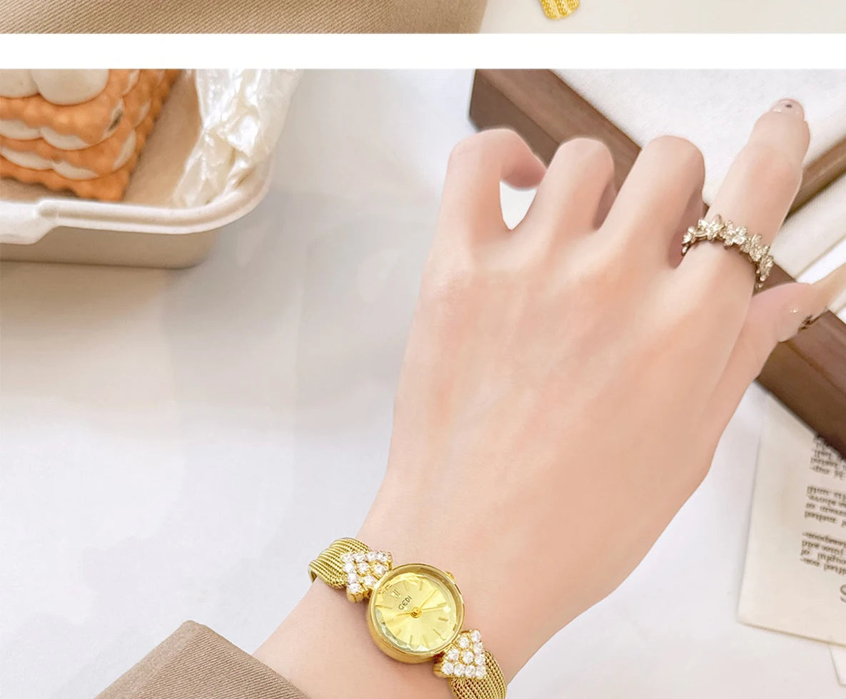 GEDI Watch Gold Silver Diamond Inlaid Steel Strip Women's Wristwatch Vintage Niche Light Luxury Temperament Quartz Watch Woman.