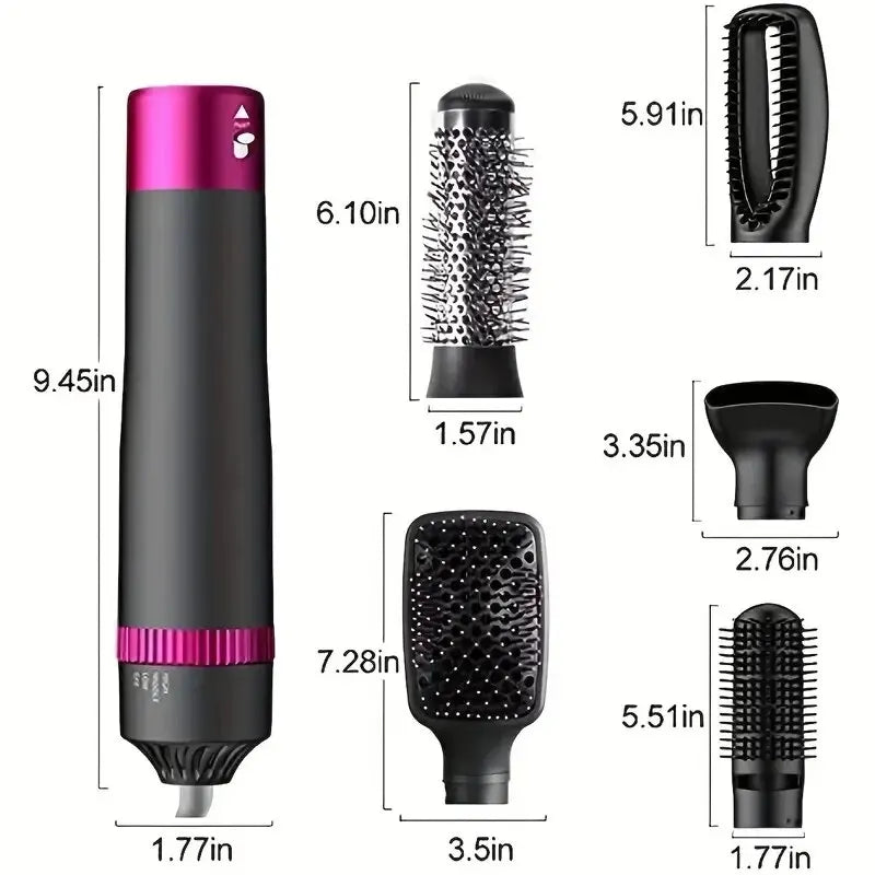 HOMEFISH 5 in 1 Hair Dryer Brush Hot Air Brush & Volumizer Styler Set with Interchangeable Brush Head Negative Ionic Blow Dryer.