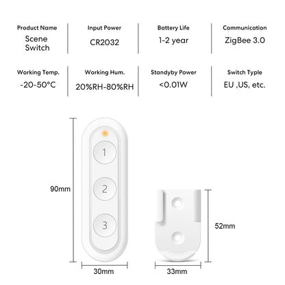 LoraTap ZigBee 3.0 Wireless 14 EU US Push Button Remote Tuya Scene Automation Control Switch Smart Life App Hub Need.