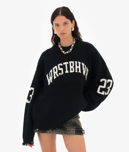 Trendy Lose Brief Jacquard Gestrickte Pullover frauen 2025, Herbst Neue Highstreet Grau Schwarz Weichen Pullover Hottie Vielseitige Stücke