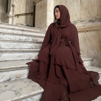 Eid Muslim Abaya for Women Chiffon 3 Layers Cake Party Cardigan Robe Jalabiya Dresses Ramadan Morocco Abayas Kaftan Vestidos