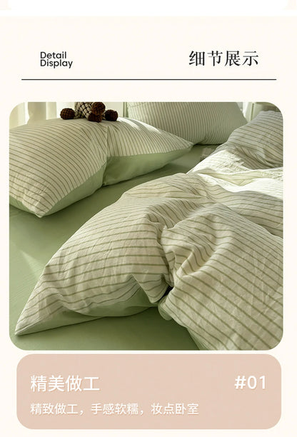 Washed Cotton Duvet Cover Set Quilt Set Ins Nordic Minimalist Style Grey Strip Bed Set Home Textile Bedding Set Bed Sheets 2025.