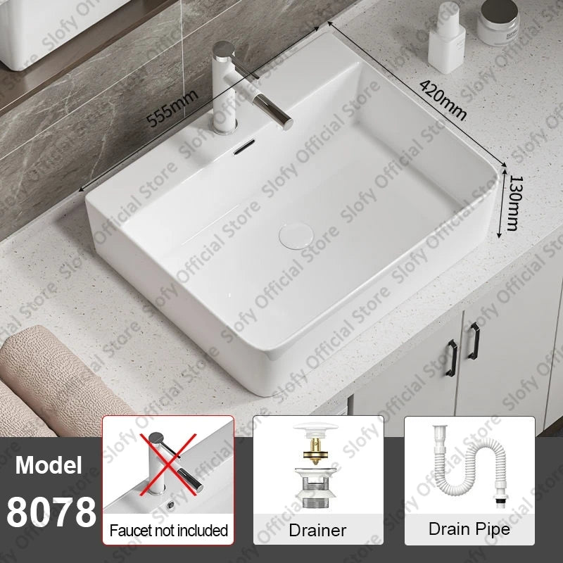 Large Square Ceramic Washbasin For Bathroom Countertop Basin White Sink Above Counter Pedestal Hotel Home Balcony Bathroom Sinks
