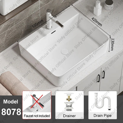 Large Square Ceramic Washbasin For Bathroom Countertop Basin White Sink Above Counter Pedestal Hotel Home Balcony Bathroom Sinks