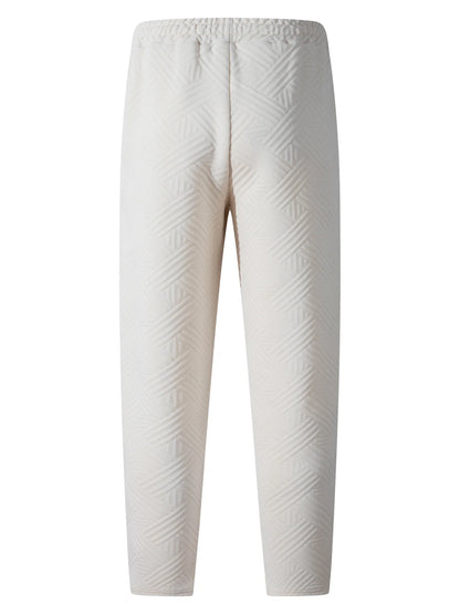 Men's Casual Jacquard Drawstring Trousers 2025 European And American Autumn Style Loose Fit Solid Color Sport Pants with Pockets.