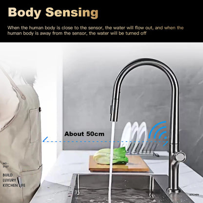 High-end gun gray brass kitchen faucet induction design single handle cold and hot dual control 2 function simple sink faucet