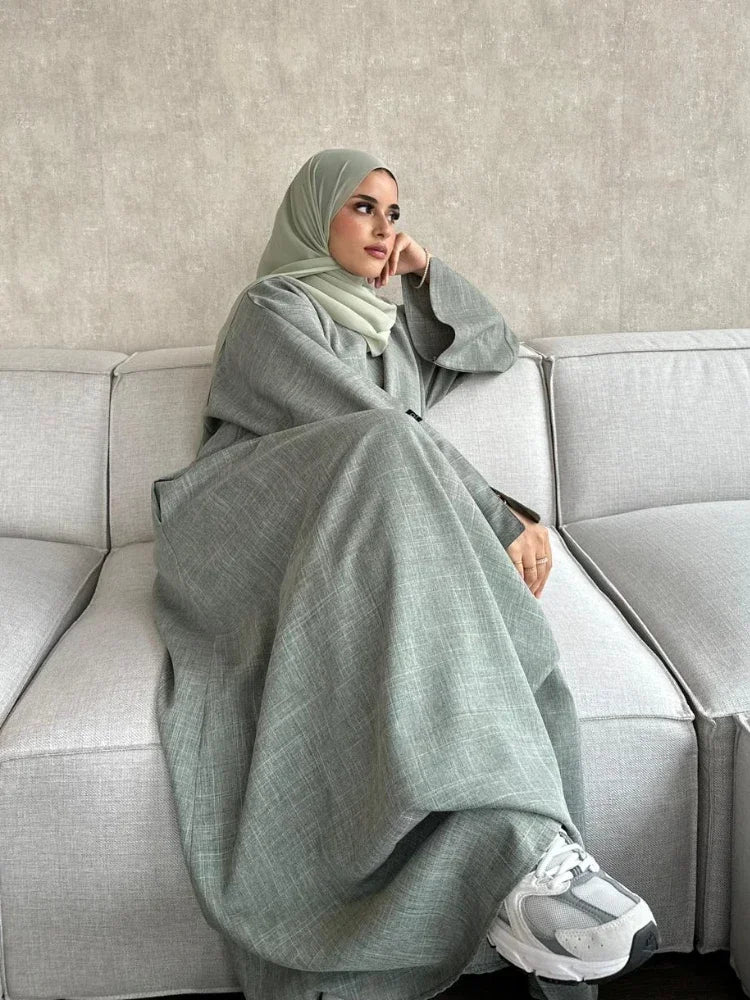 Plain Linen Closed Abaya Dubai Luxury Muslim Hijab Dress Turkey Casual African Dresses Abayas for Women Ramadan Eid Islam Kaftan.