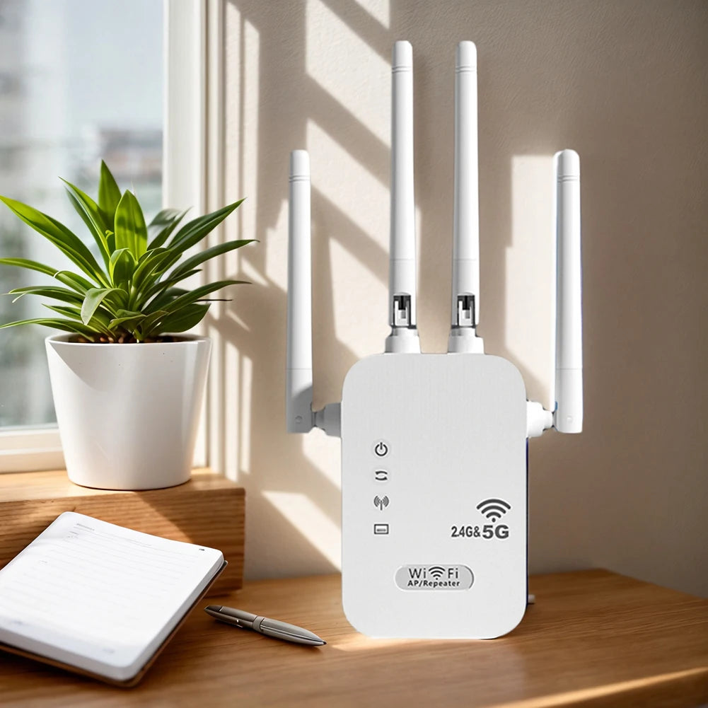 1200Mbps WiFi Signal Booster Wireless WiFi Repeater with WAN/LAN Port Dual-Band 2.4/5G WiFi Signal Amplifier WIFI Range Extender.