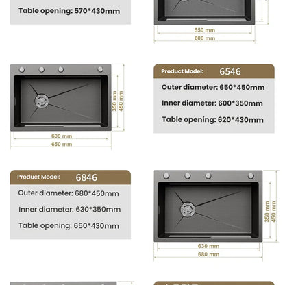 Stainless Steel Kitchen Sink Household Rice Grain Pattern Large Single Slot Wear Resistant Wash Dish Bowl Countertop Basin