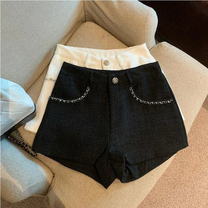 Fashion Tweed High Waist Women Shorts Autumn Winter Slim Office Woolen Black Shorts Women
