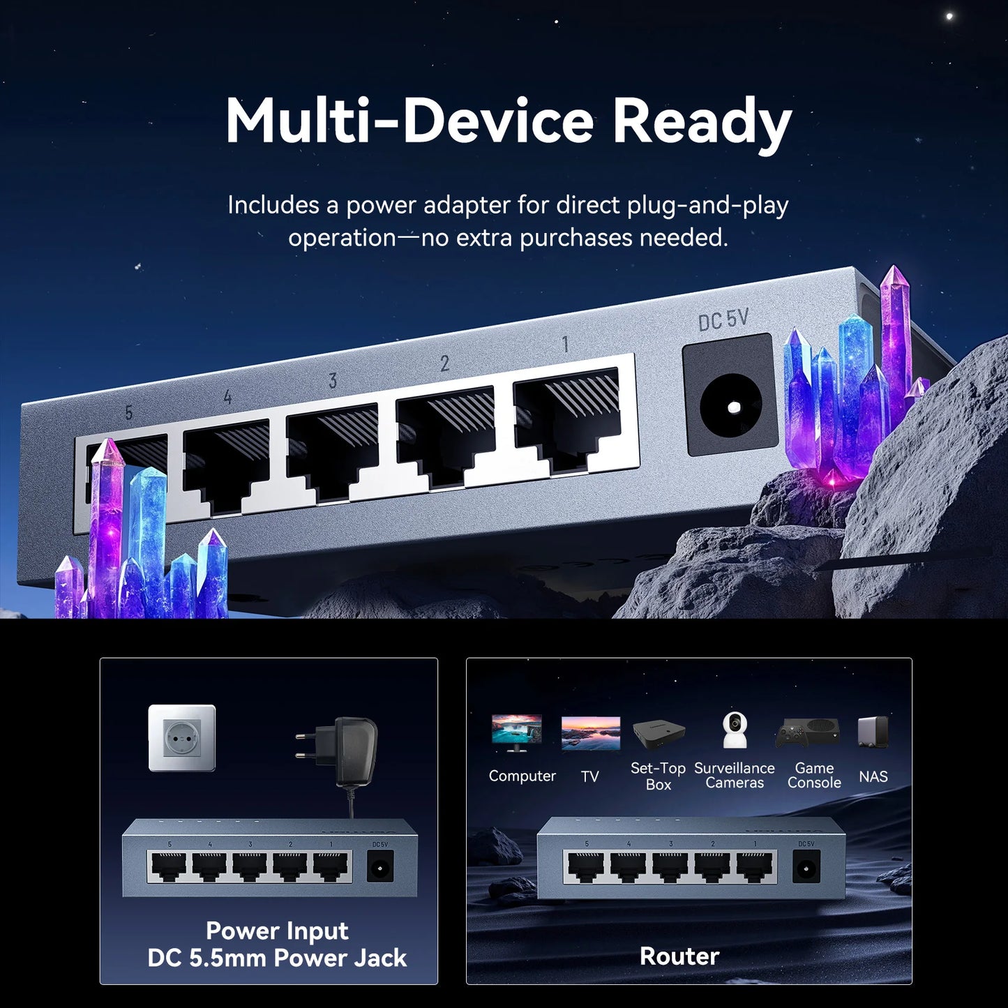 Vention 1000Mbps Gigabit Network Switch Expansion 5 Ports RJ45 Ethernet Switch Splitter Adapter for Router Lan Hub Plug and Play.