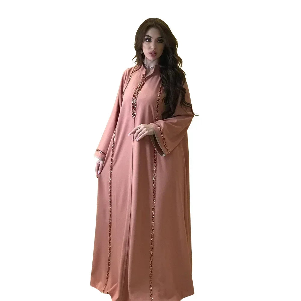 Ramadan Abaya Femme Musulmane marok kanis chen Kaftan für Frau Mode feste Diamanten voller Ärmel lose türkische Dubai Robe.