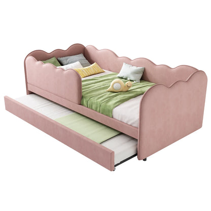 Gepolstertes Tagesbett 90x190cm, Tagesbett Schlafsofa mit ausziehbarem Bett 90x190cm, Kinderbett mit Gitter ohne Matratze