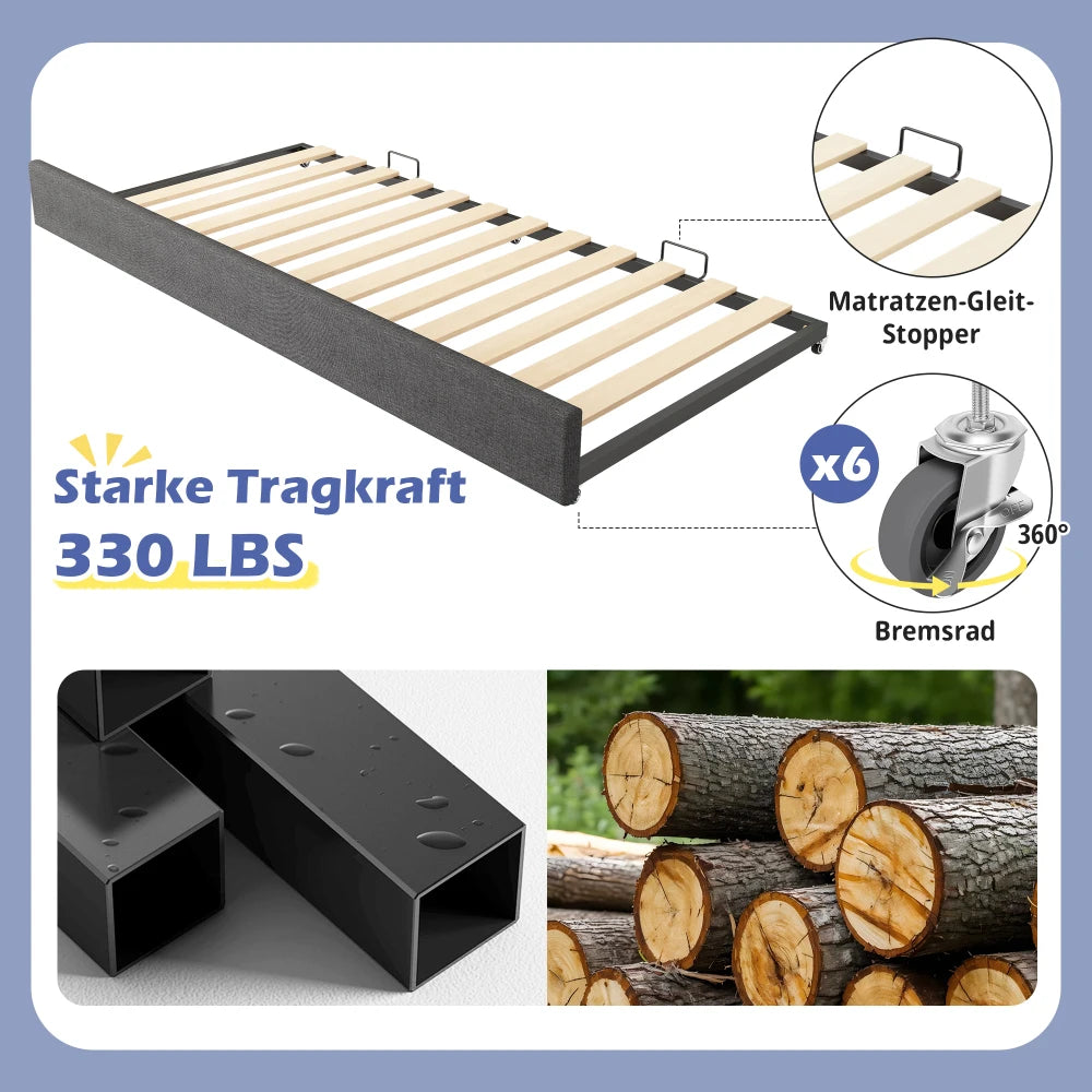 Gepolstertes Tagesbett 90x190cm, Tagesbett Schlafsofa mit ausziehbarem Bett 90x190cm, Kinderbett mit Gitter ohne Matratze