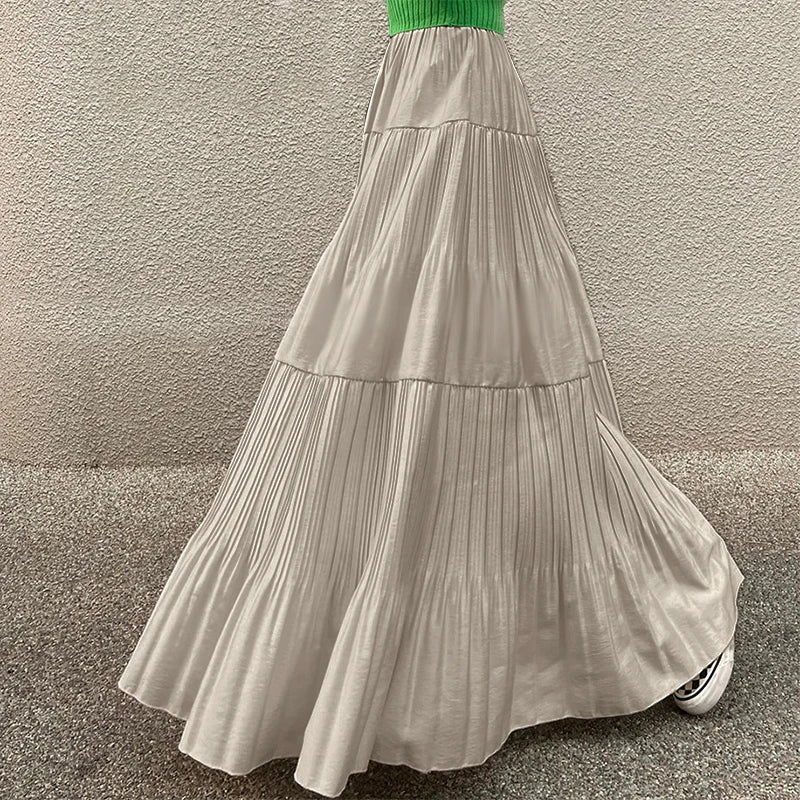 2025 ZANZEA Oversized Summer Maxi Skirts Women Elastic Waist Pleated Long Skirt Casual Solid Color High Waist Ruffled Skirts