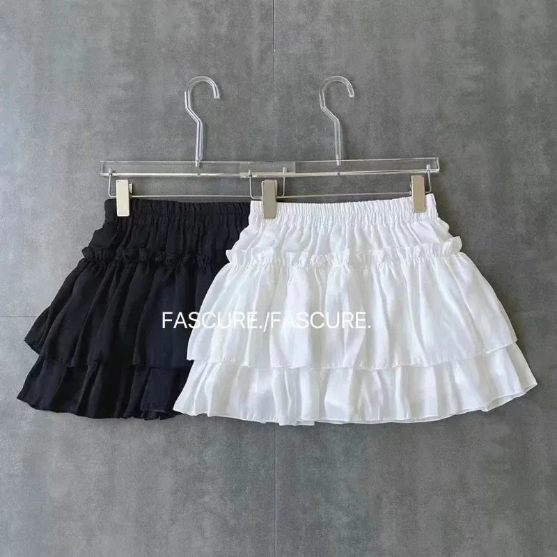 Summer Kawaii White Ball Gown Skirts Women Fashion Slim Fit Mini Skirts Giris Y2k All Match Elastic High Waist Black Faldas Goth.