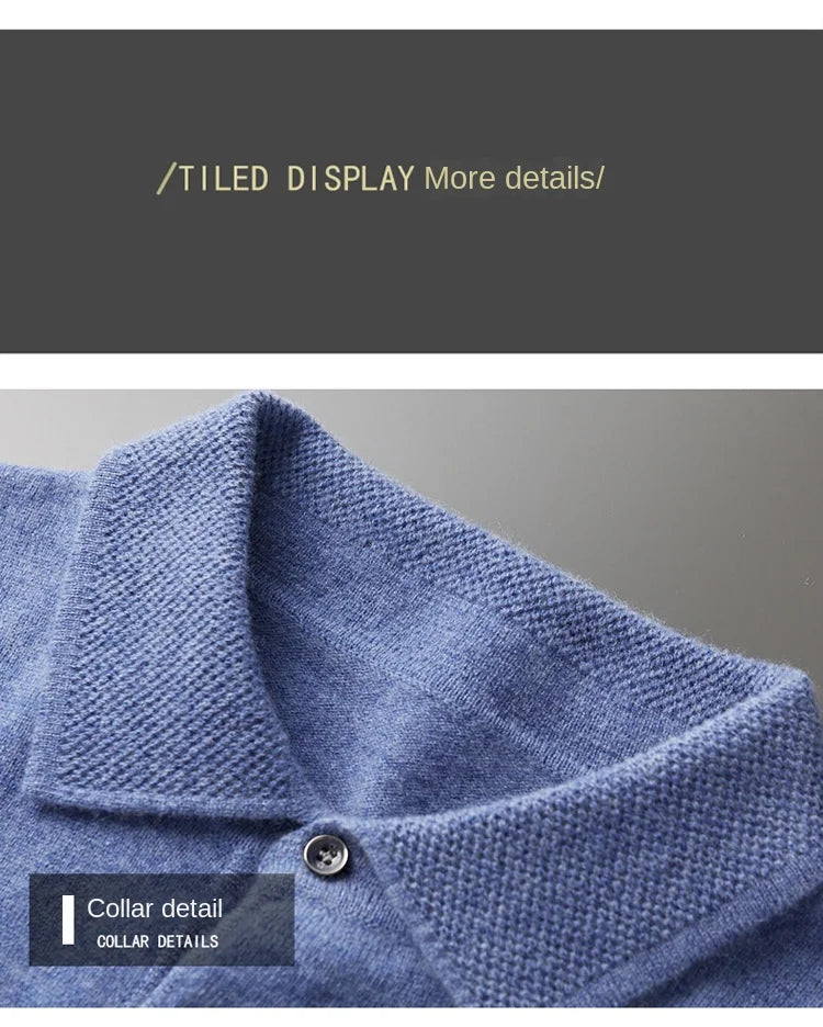 2025 Men's Autumn And Winter 100% Merino Pure Wool Knitted Sweater Men's Business Casual Knitted Polo Collar Pullover Top YJ1815