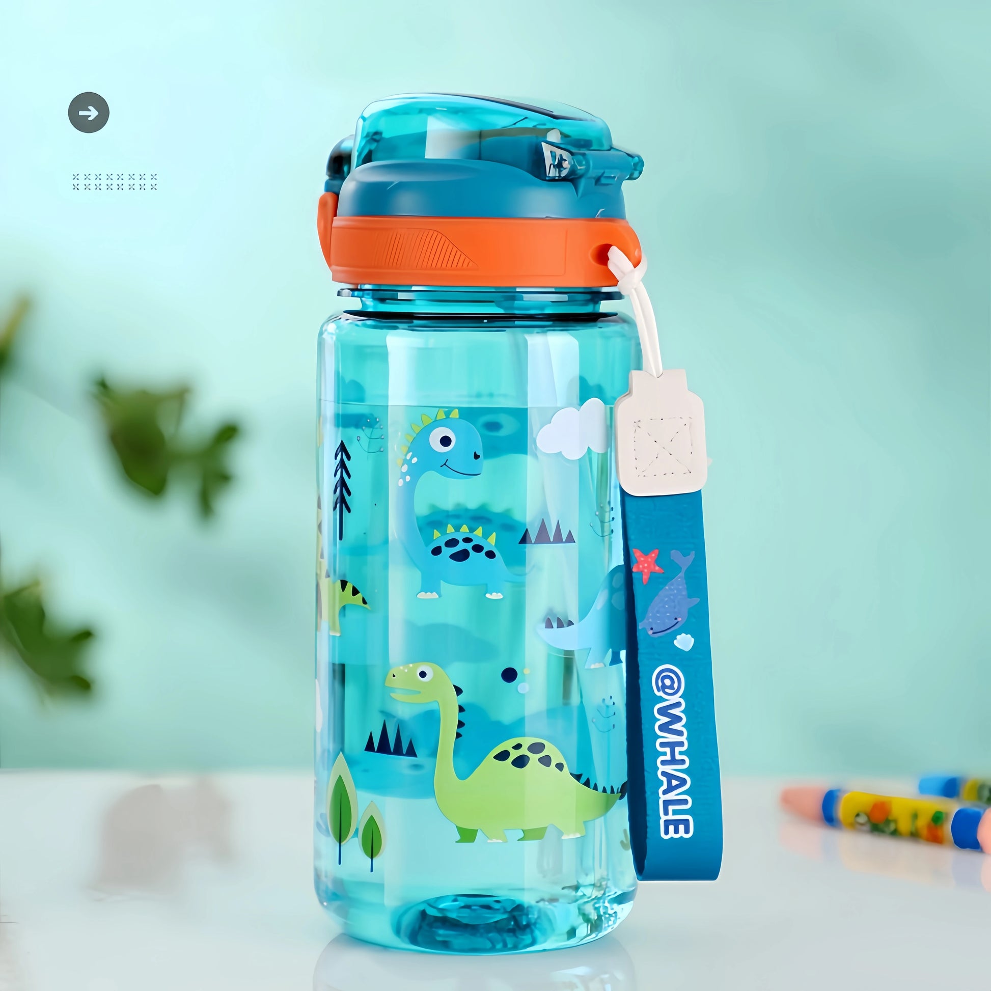 600ml Dinosaur Water Bottle For Kids Water Sippy Cup With Silicone Straw Leakproof Plastic Water Bottles Summer Kids Water Cup.