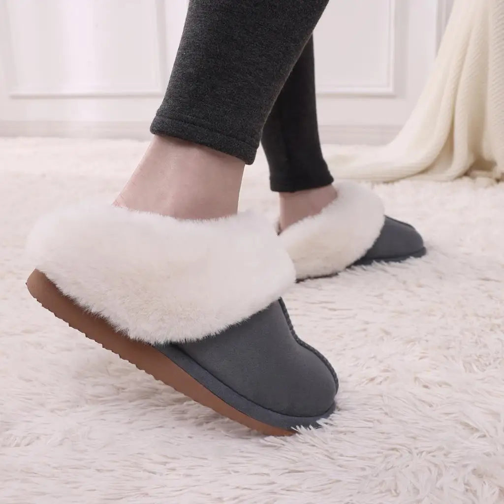 Evshine Winter Warm Memory Foam Slippers For Women Indoor Plush Home Shoes Fluffy Faux Fur Slippers Cozy Suede Furry Flat Slides