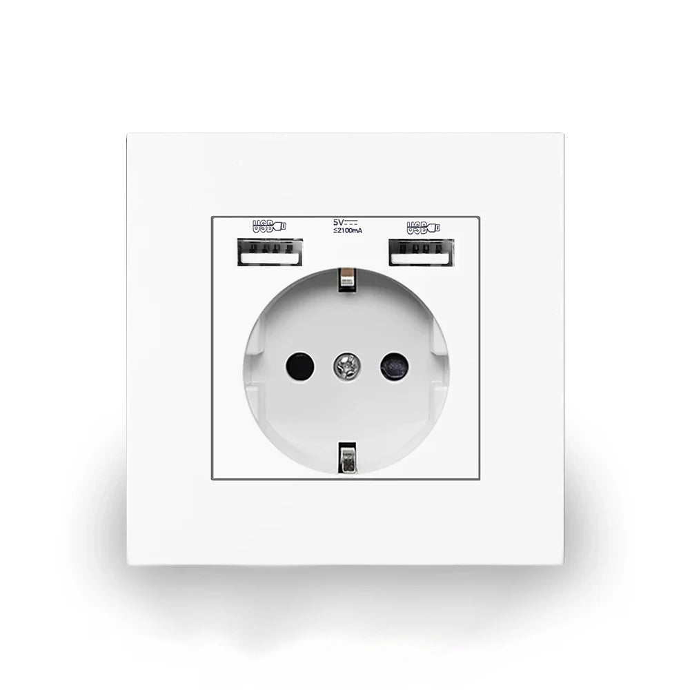 EU-Wand USB-Steckdose, 5V 2,1 A Steckdose, 86mm * 86mm 16a Dual-USB-Anschluss iOS Android-Telefon Ladeans chluss Steckdose.