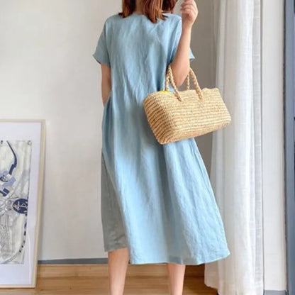 Fett mm Kleid Sommer einfarbig Baumwolle Damen mittellangen Rock lose dünne Kleider.