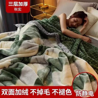 Printing Blanket Quilt Winter Keep Warm Double-deck Thickening Soft Comfortable Multiple Specifications Add Velvet Siesta Sheet