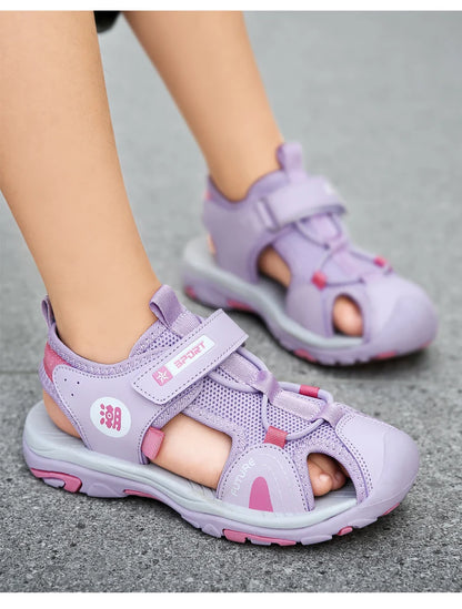Summer Beach Water Children Sandals Fashion Shoes Outdoor Non-slip Soft Bottom Shading Leather Boys Comfortable Shoes Girls.