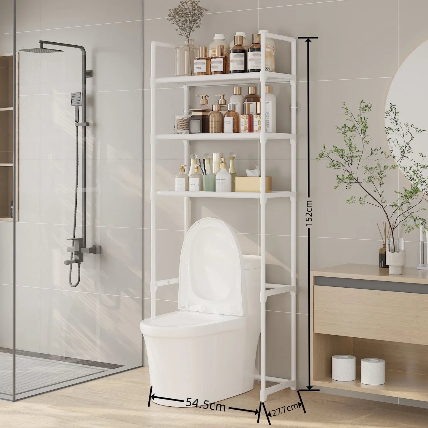 Badezimmer-Aufbewahrungsregal, Waschmaschinenständer aus Kunststoff, wasserdichtes, bodenstehendes Badezimmer für den Haushalt ohne Bohren