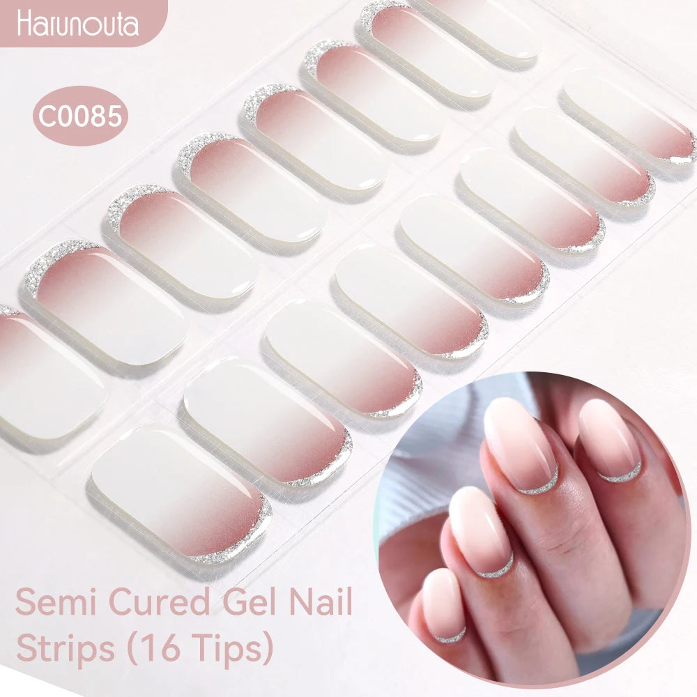 Harunouta Gradient Semi Cured Gel Nail Sticker Long-Lasting UV Nail Sticker UV/LED Extension Gel Nail Foil Gel Polish Full Cover