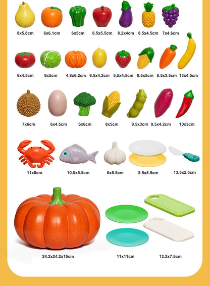 Kid Pretend Play Kitchen Toy Set Simulation Cut Fruit Vegetables Sensory Game Make Pizza Food Cook Girl Interactive Education To