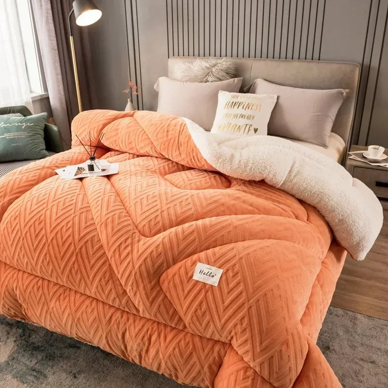 Super Warm Lamb Wool Quilt Winter Thickened Cotton Quilt Warm Cotton Double Sided Velvet Soft Extra Large Blanket 이불.