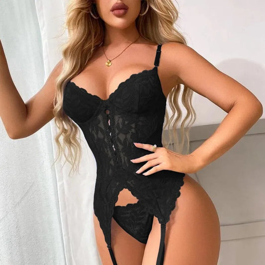 Foreign trade sales cross-border independent station sexy women's clothing lace one-piece suspender underwear set cw89954.