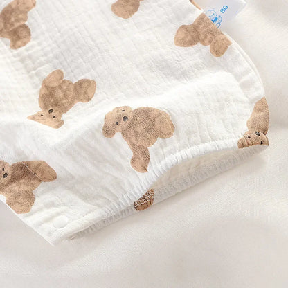 Neugeborene Baby Sommer dünne Bodysuit Mädchen ärmellose Hosenträger Stram pler Anzug Jungen niedlichen Stickerei Cartoon Pyjama Hut 2 Stück Set.