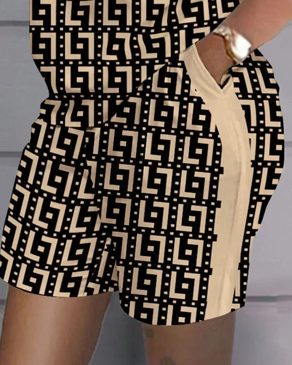 Women Casual Short Sleeve Outfit 2024 Summer Fashion Letter Printed O Neck Pocket Suit Female T Shirt Top Shorts Two Pieces Set.