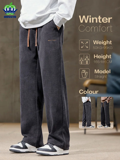 High Quality Brand Clothing Autumn Winter Corduroy Pants Men Elastic Waist Straight Thick Korea Outdoors Casual Trousers Gift.