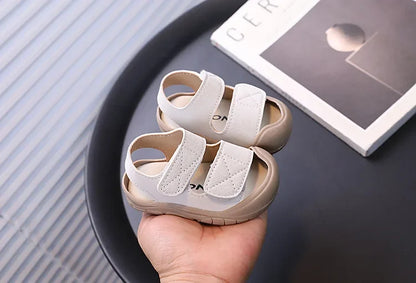 Children's Sandals Anti-kick Summer Shoes for Boy Solid Color Causal Kids Fashion Girls Walking Beach Sandals Non-slip Hook Loop.