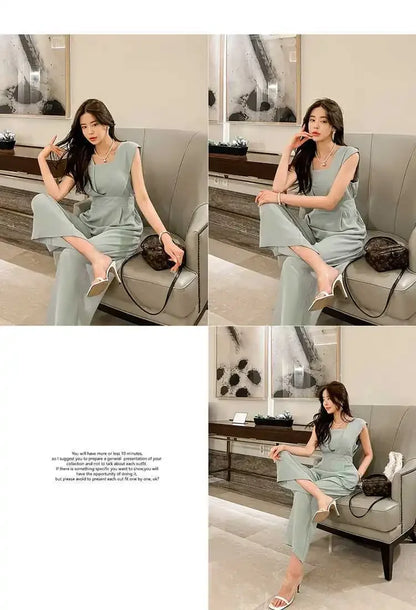 Slimming High Waist Wide Leg Pants Korean Style Fashionable Women's One-Piece Jumpsuit Summer New Arrival Simple Elegant