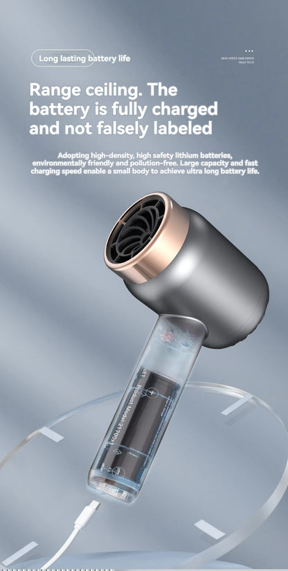 Wireless charging hair dryer for household use, high-speed negative ion hair dryer, high-power bladeless hair care, quick drying.