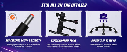 AUTHMIC Ergonomischer Gaming-Stuhl mit Fußstütze und Lordosenstütze, verstellbarer Bürostuhl aus PU-Leder, für Heimbüro und Gamer