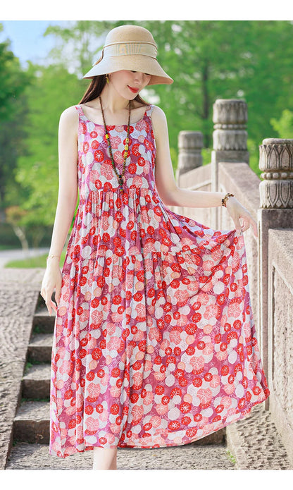 Neue Mode Lässig 2025, Sommer Elegante Kleider Für Frauen Oansatz Druck Vintage Ärmelloses Kleid Lose Frauen Kleidung.