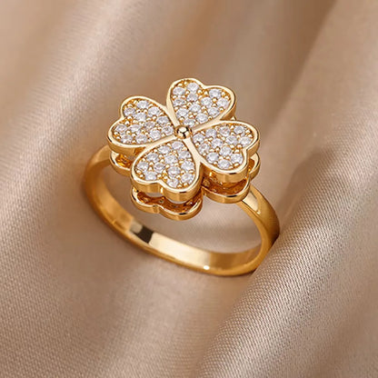 Gold Plated Stainless Steel Crystal Rings For Women Chain Geometry Zircon Finger Ring Jewelry Gift anillos mujer 2025 New Trendy.