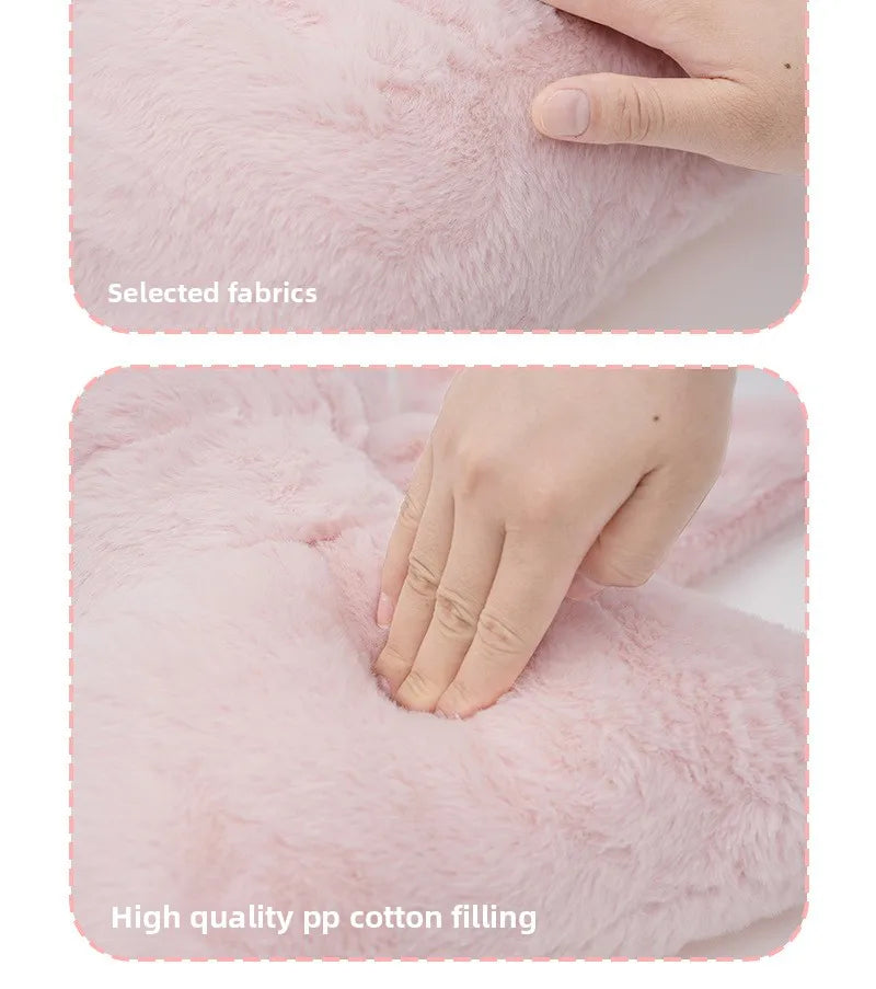 Pink bow ribbon couch pillow imitation rabbit fur comfortable car seat cushion ins style simple all-match back cushion.
