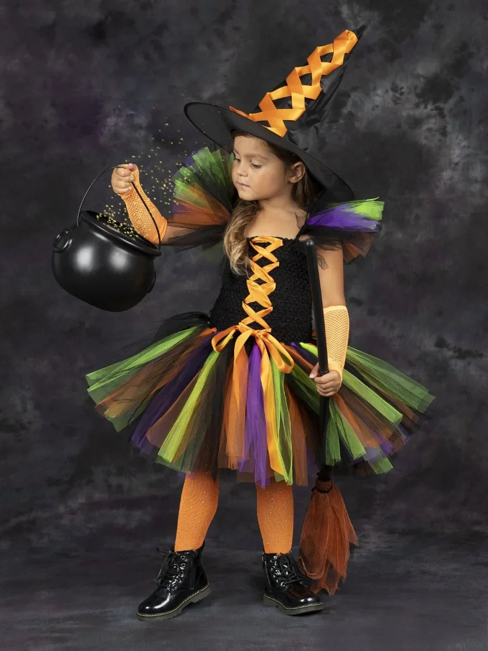 Halloween Malefice Kostüm für Kinder Karneval Party Kleidung Set Hexe böse Königin Cosplay Kostüm für Mädchen Phantasie Tüll Tutu Kleid.