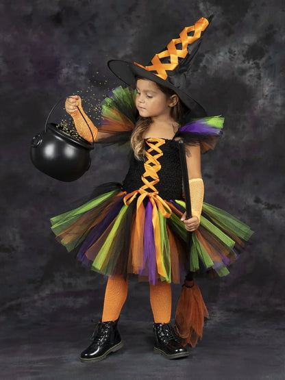 Halloween Malefice Kostüm für Kinder Karneval Party Kleidung Set Hexe böse Königin Cosplay Kostüm für Mädchen Phantasie Tüll Tutu Kleid.