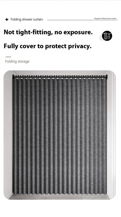 Badezimmer Faltbarer Duschvorhang aus Leinen mit Magneten, wasserdicht, geeignet für begehbare Duschen, Teleskopstange nicht im Lieferumfang enthalten